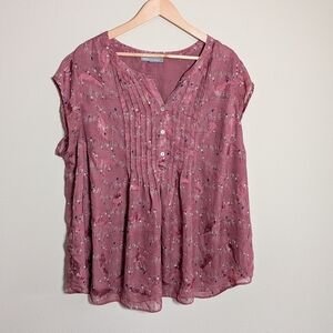 Daniel Rainn Mauve Printed Blouse | Flowy Pleated Top‎ | Size 3X